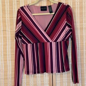 Axcess Womens XL Top Red Pink Striped Babydoll Long Sleeve Career Party Casual